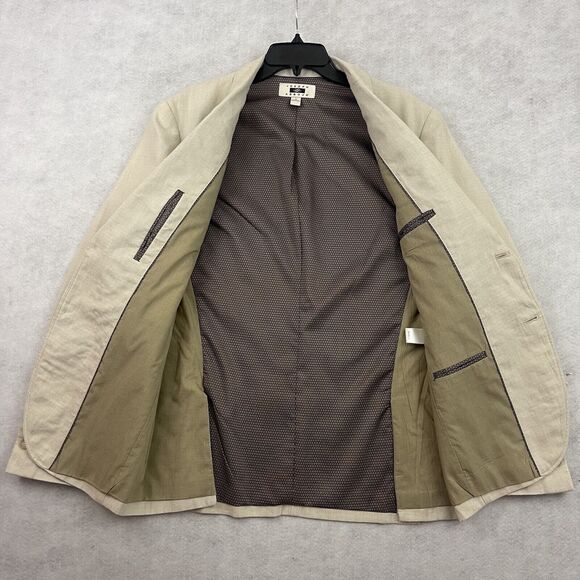 Joseph Abboud Two Button Jacket Mens Size M Beige Linen Blend Sport Coat Blazer - Picture 7 of 12